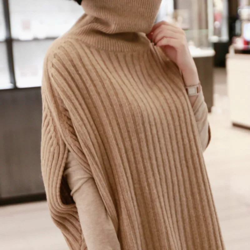 Женский кашемировый свитер без рукавов с высоким воротником рукавами летучая