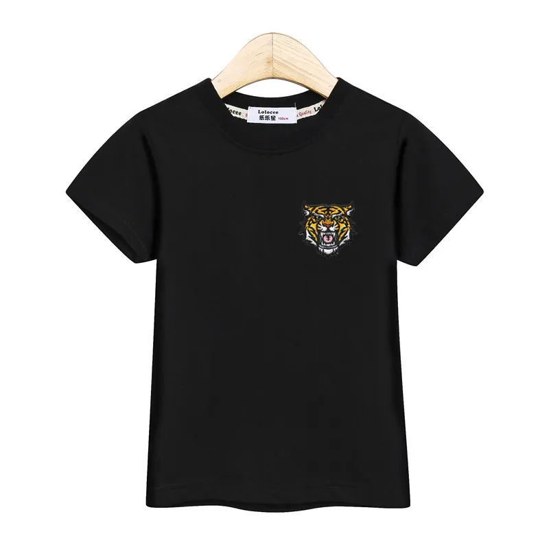 Детская модная рубашка с вышивкой Футболка С Рисунком Тигра на груди для