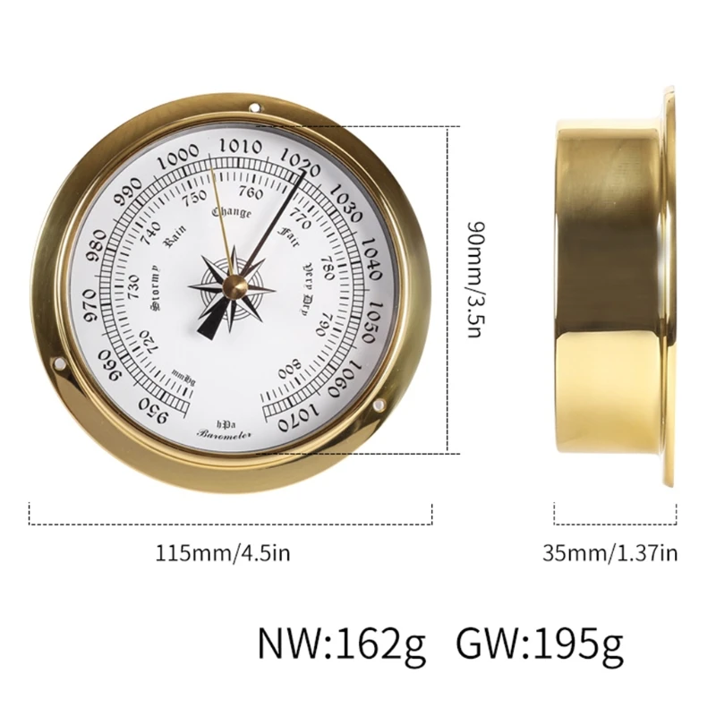 

115mm Wall Mounted Thermometer Hygrometer Barometer Watch Tidal Clock Weather Station Copper Shell Indoor Outdoor