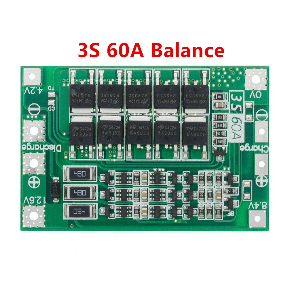 Защитная плата 3S/4S 40A/60A 18650 BMS для зарядки литий ионных батарей двигателя