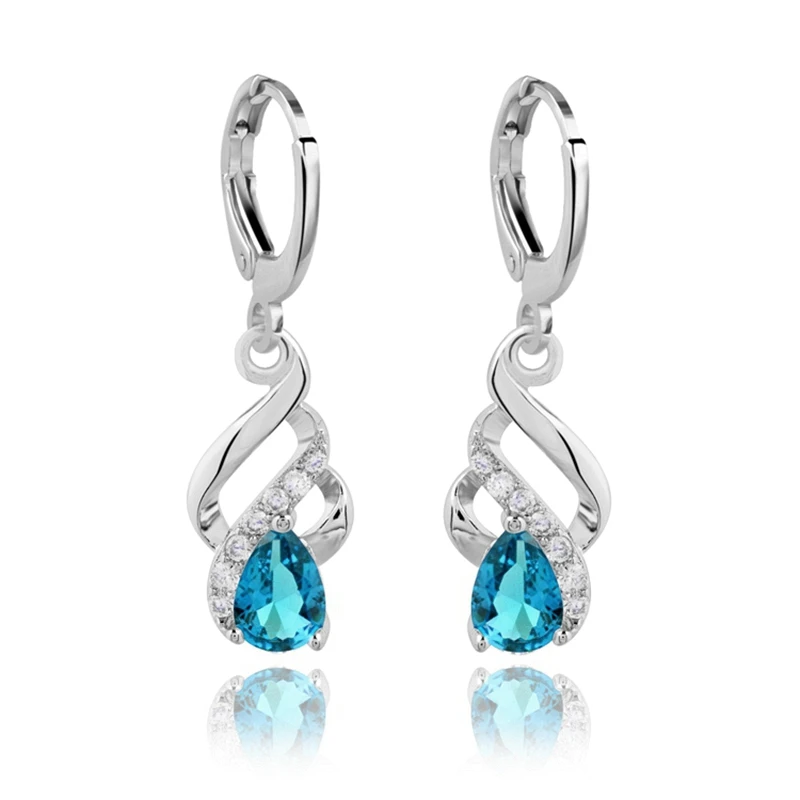 

ESSFF Water Drop Shape Dangle Earrings Silver Color Romantic Engagement Wedding Jewelry Elegant Female Drop Earring Fine Gift