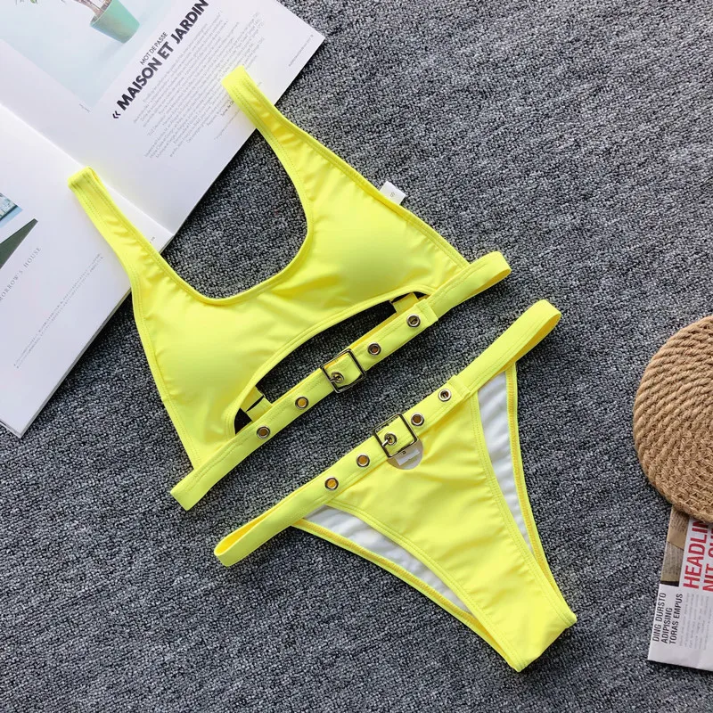 Однотонный бразильский сексуальный бикини с высоким вырезом 2019 микро набор