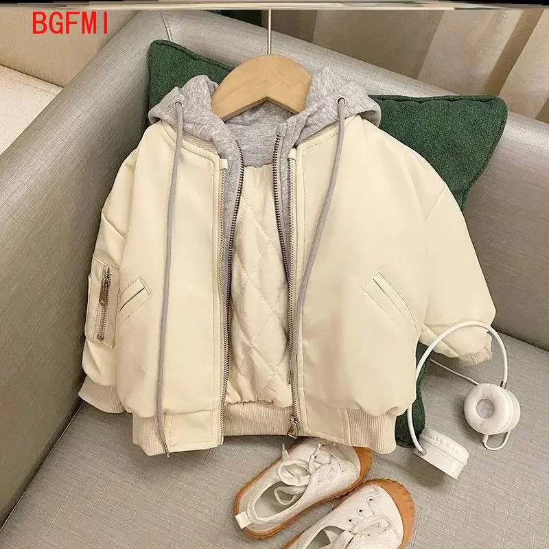 Winter Infant Toddler Kids Fashion Baby Girl Boy PU Leather Jacket Hooded Leather Coat Fashion Chaqueta Thick Clothes 1-7 Years