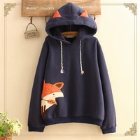 fox hoody hoodie with ears harajuku pullovers women sweatshirts mori girl kawaii clothing cartoon lolita coat spring fox hoodies