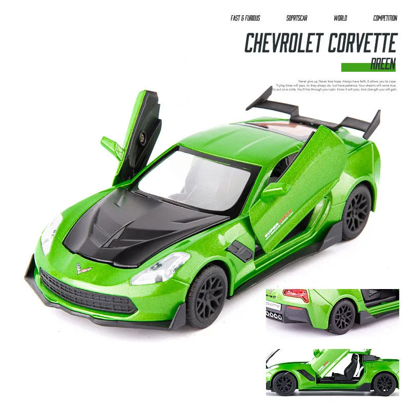 Зеленый Литая 1:32 Corvette Supercar модель автомобиля из металлического сплава для моделирования автомобилей, игрушки для детей, подарки для детей - Цвет: Зеленый