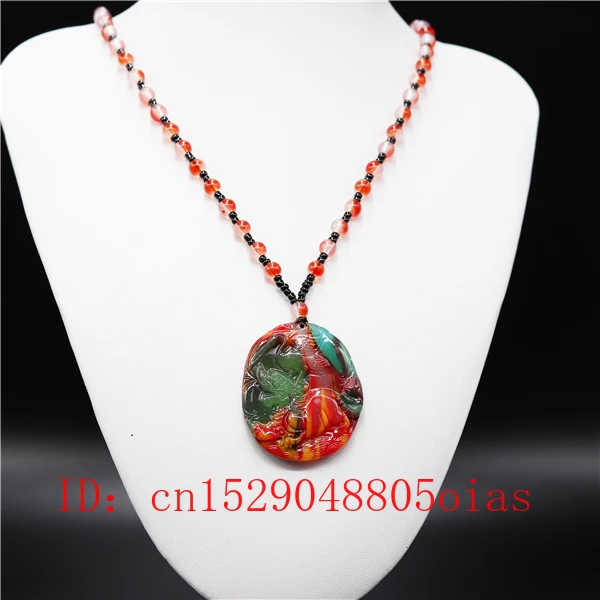 Ожерелье с подвеской в виде дракона из нефрита натурального цвета | Украшения и