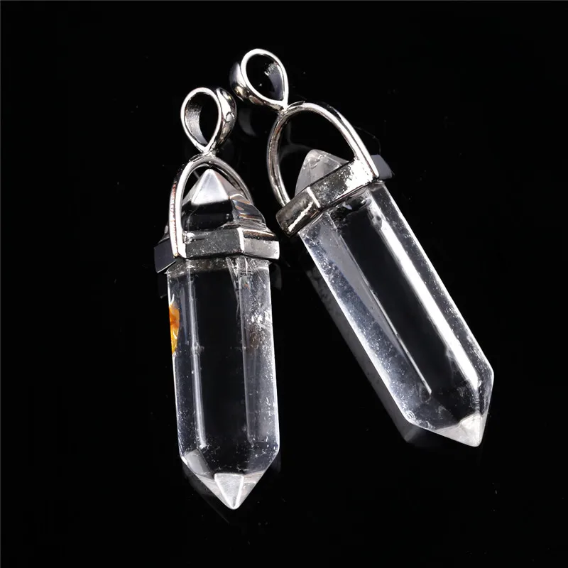 10pc Clear Crystal 10 шт./лот Черный обсидиан Природные Смешанные Камни Камень Точка Шестигранный Кристалл Ювелирные Аксессуары Заявление Женщины Ожерелье - Окраска металла: 10pc Clear Crystal
