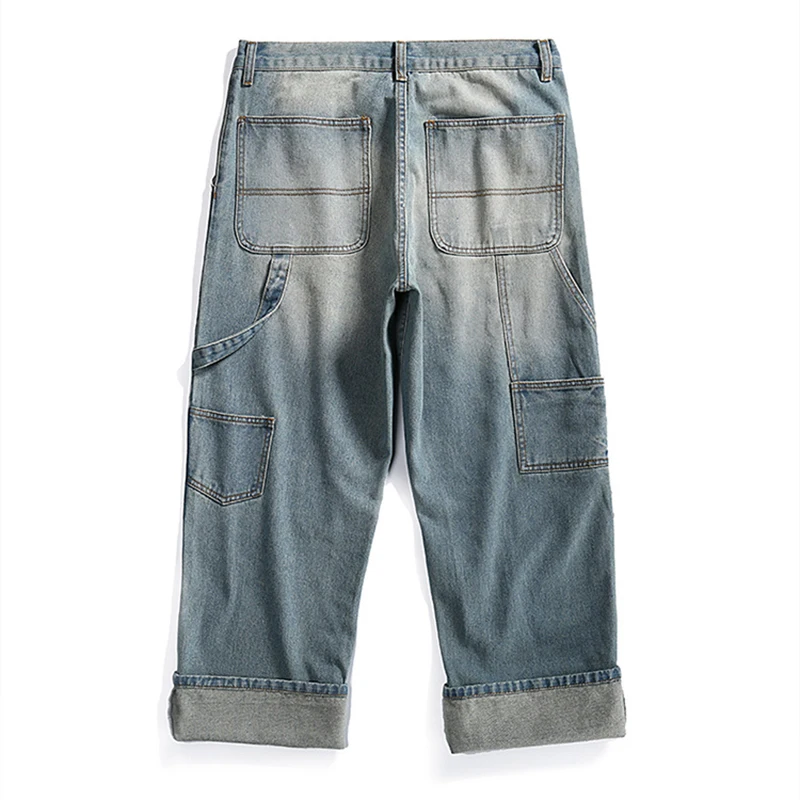 

Vintage Jeans Men's Loose Japanese Straight Denim Trousers Male Harem Jeans Casual Wide Leg Pants Plus Size Mens Patchwork Pants