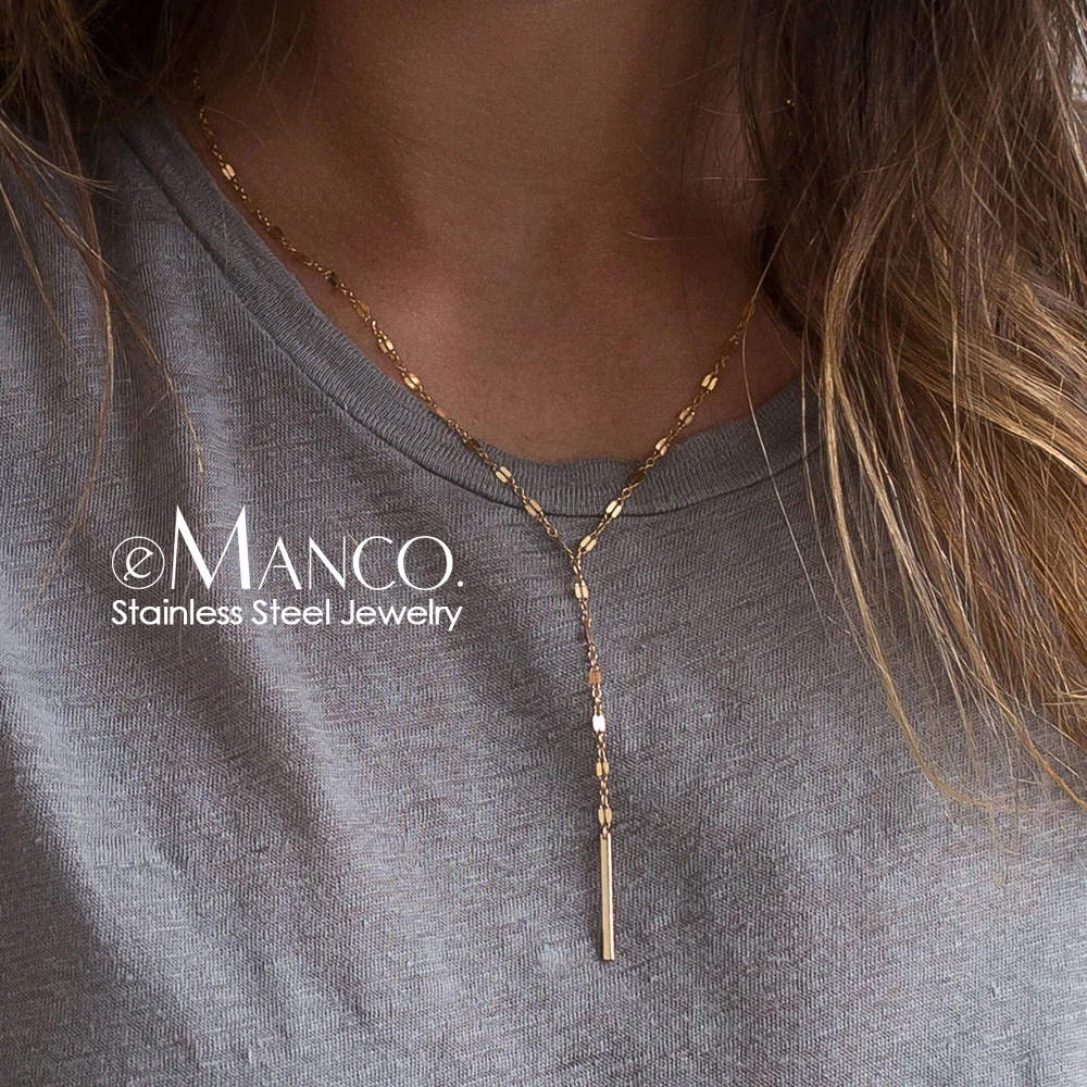 eManco Luxury Pendant Necklace Bamboo Chain Necklaces for Women Fashion Stainless Steel Jewelry Drop Shipping Wholesale | Украшения и