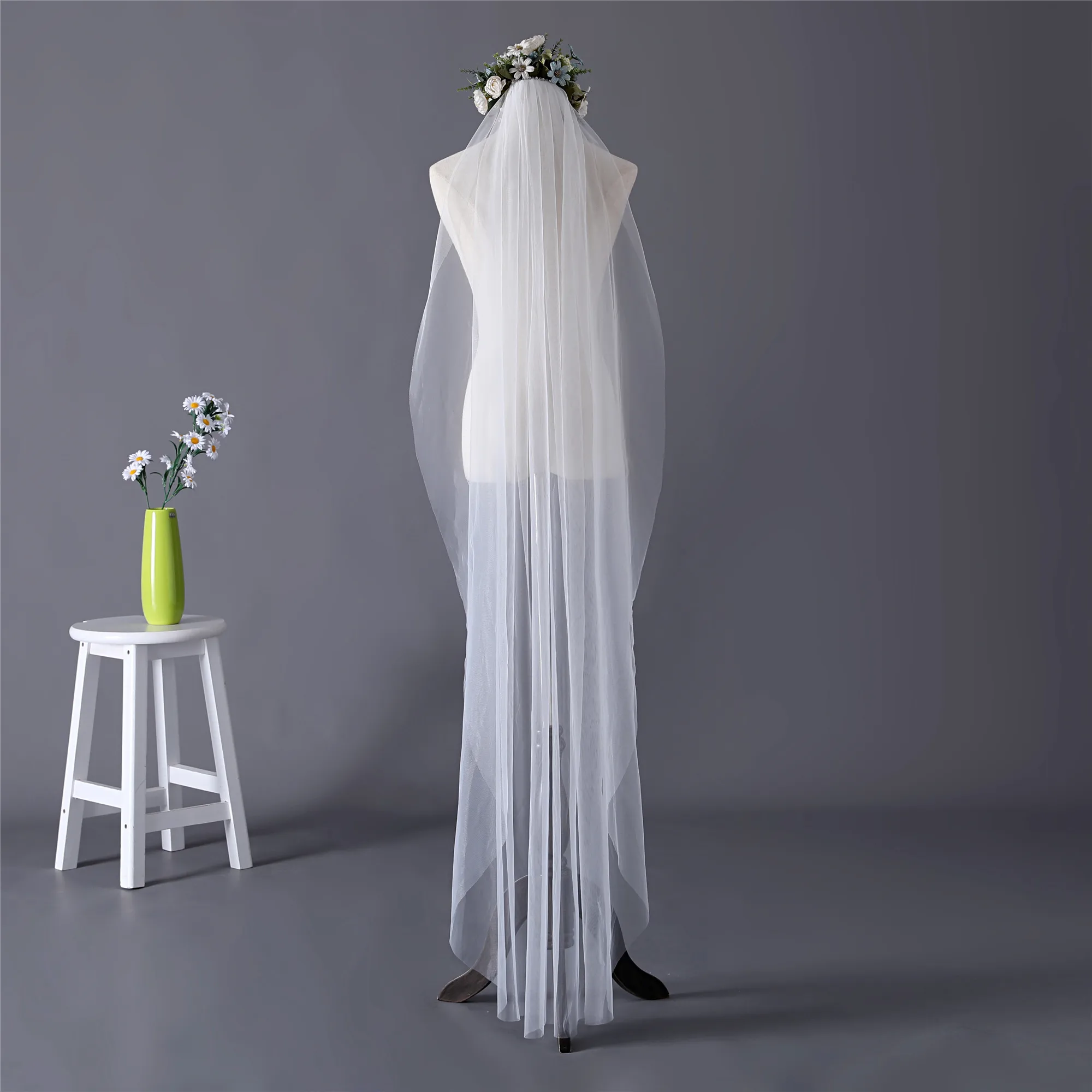 Erosebridal Новое поступление собора 3 ярда невесты вуаль жемчужина и Кристалл бисером Вуаль свадебная белая длинная вуаль Индивидуальный размер