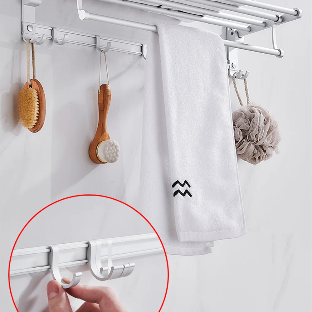 

Multi-Hook Foldable Double-Layer Multi-Function Bathroom Towel Rack Toilet Rack Wall-Mounted Rack Aluminum Alloy Material
