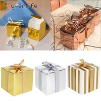 wedding decoration small gift box bulk candy boxes with ribbons gold striped box party favors baby shower birthday supplies