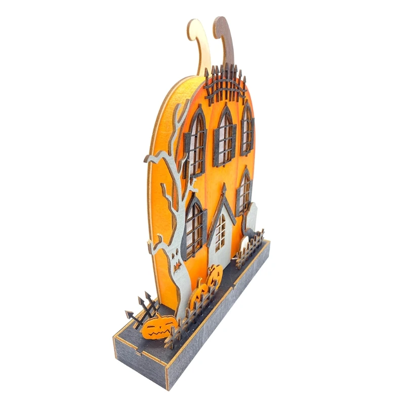 

Halloween Table Decorations Wooden Pumpkin Castle Table Centerpieces Sign with LED Light for Harvest Thanksgiving Kitchen Decor