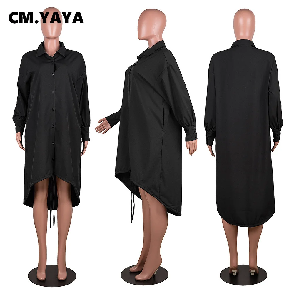 Осенне-зимнее однотонное женское платье-блузка CM.YAYA с длинным рукавом уличная