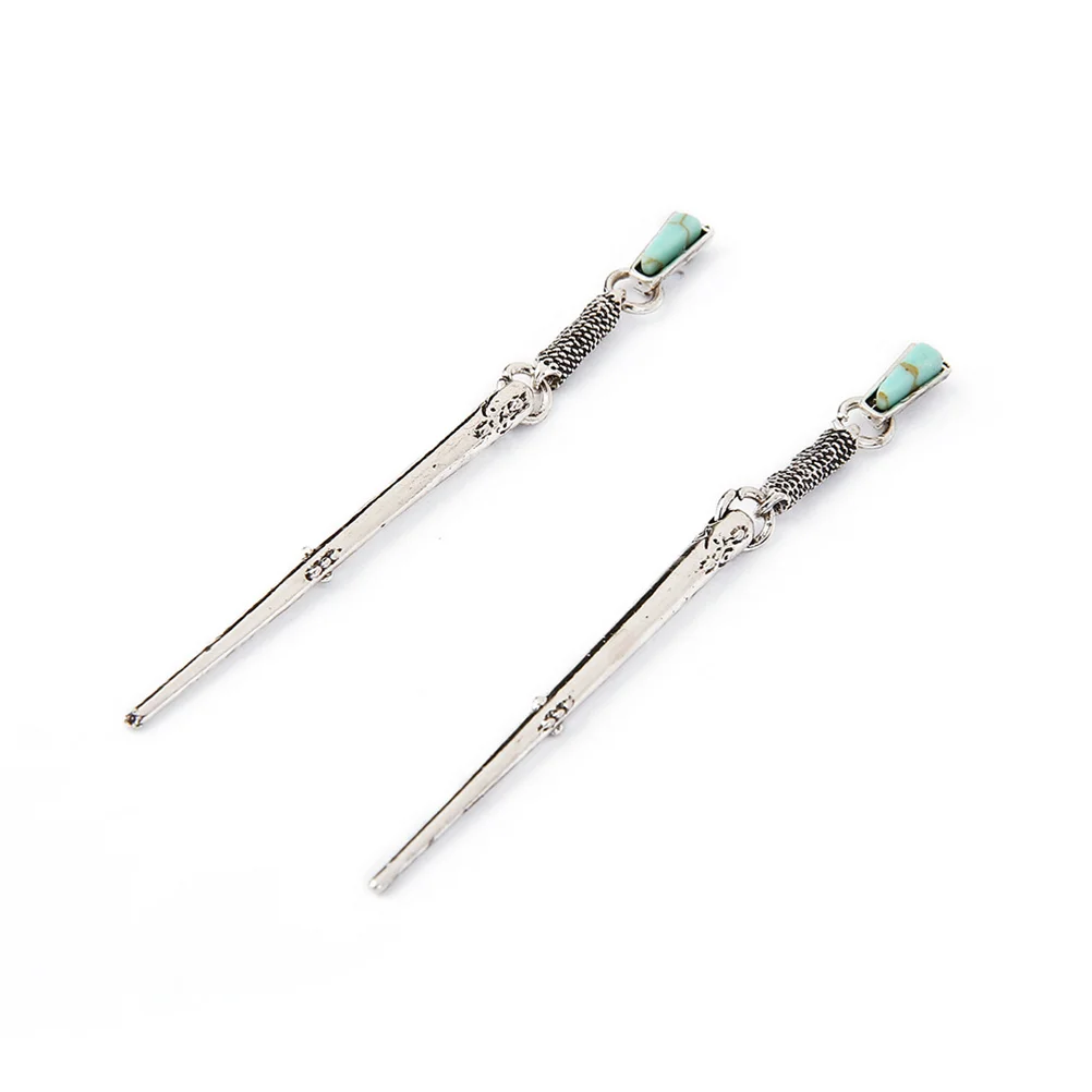 

Long Turquoise Needle Earrings Stud Ethnic Earrings Stud Jewellry for Girls(Ancient Silver)