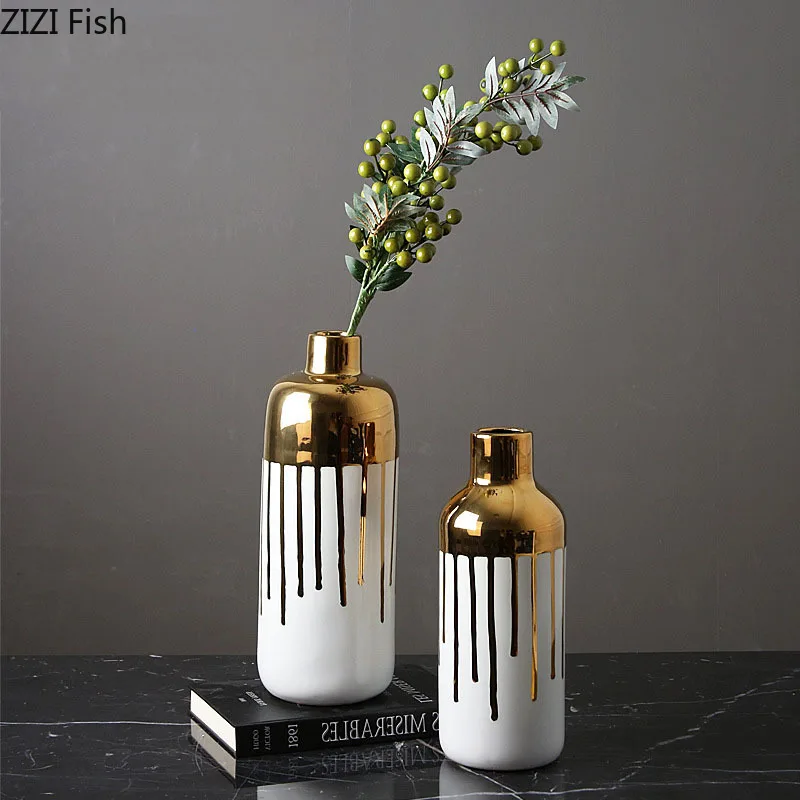 

Gold-plated Ceramic Vase European Porcelain Flower Pots Decorative Flower Arrangement Desk Decoration Vases Nordic Home Decor