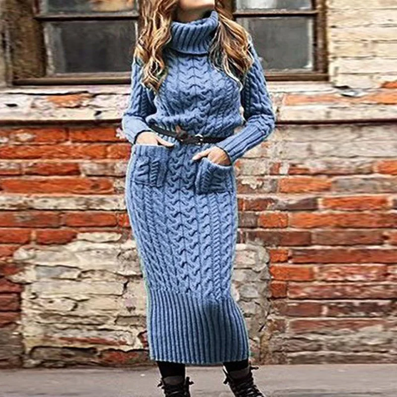 

Women Dress 2021 Turtleneck Long Sleeve Pullover Dress Women Loose Tunic Warm Knitted Casual Loose Oversized Solid Woman's Dress