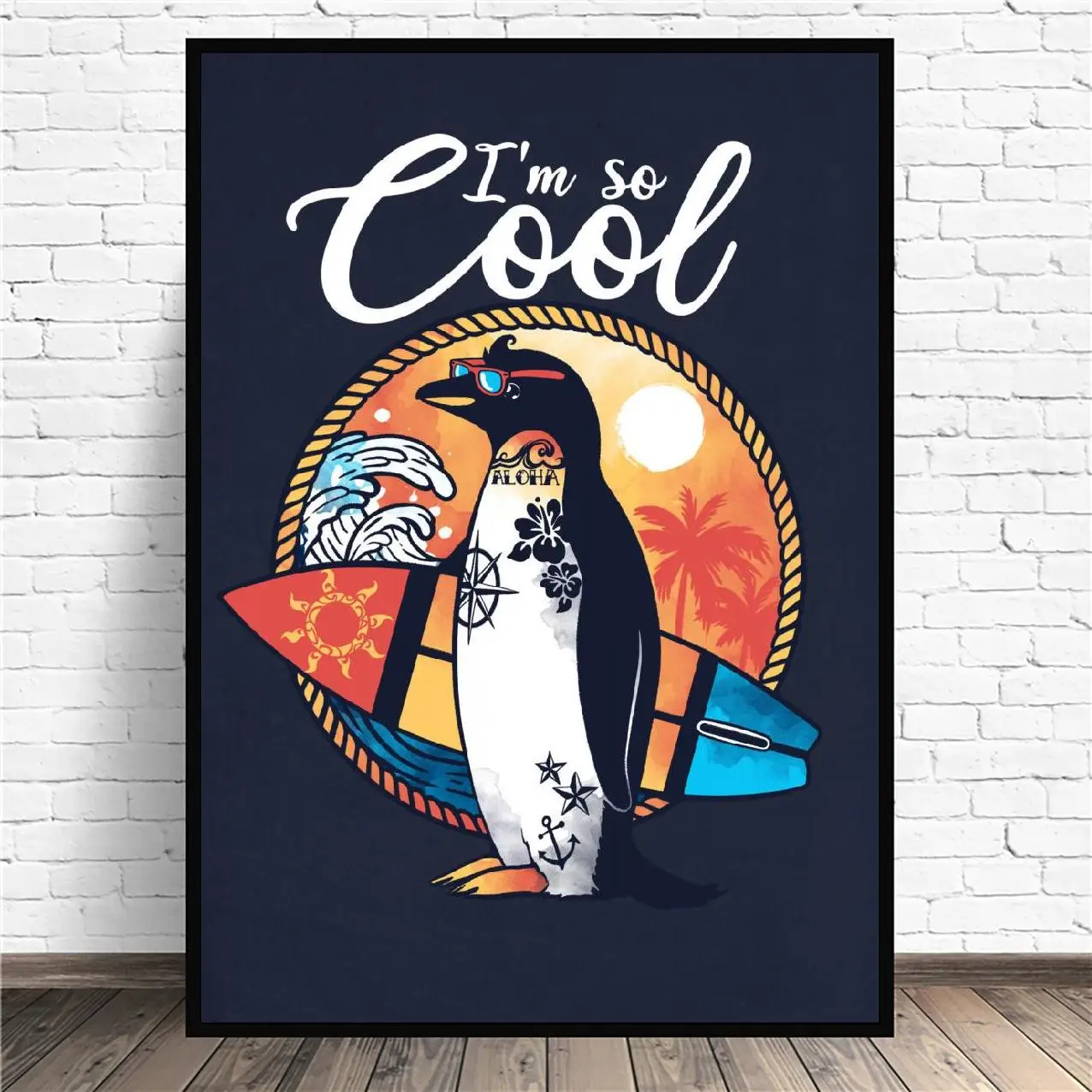 Крутой Пингвин летнее животное абстрактное искусство холст плакат принты