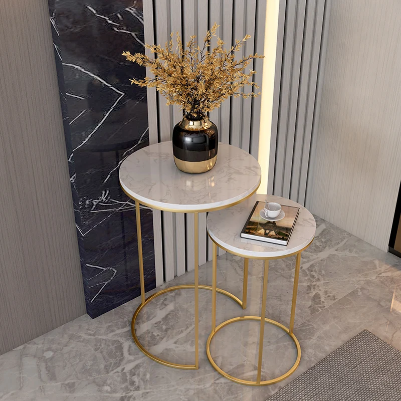 Marble top sofa side table corner end round small coffee golden black legs frame optional 2 sets combination | Мебель