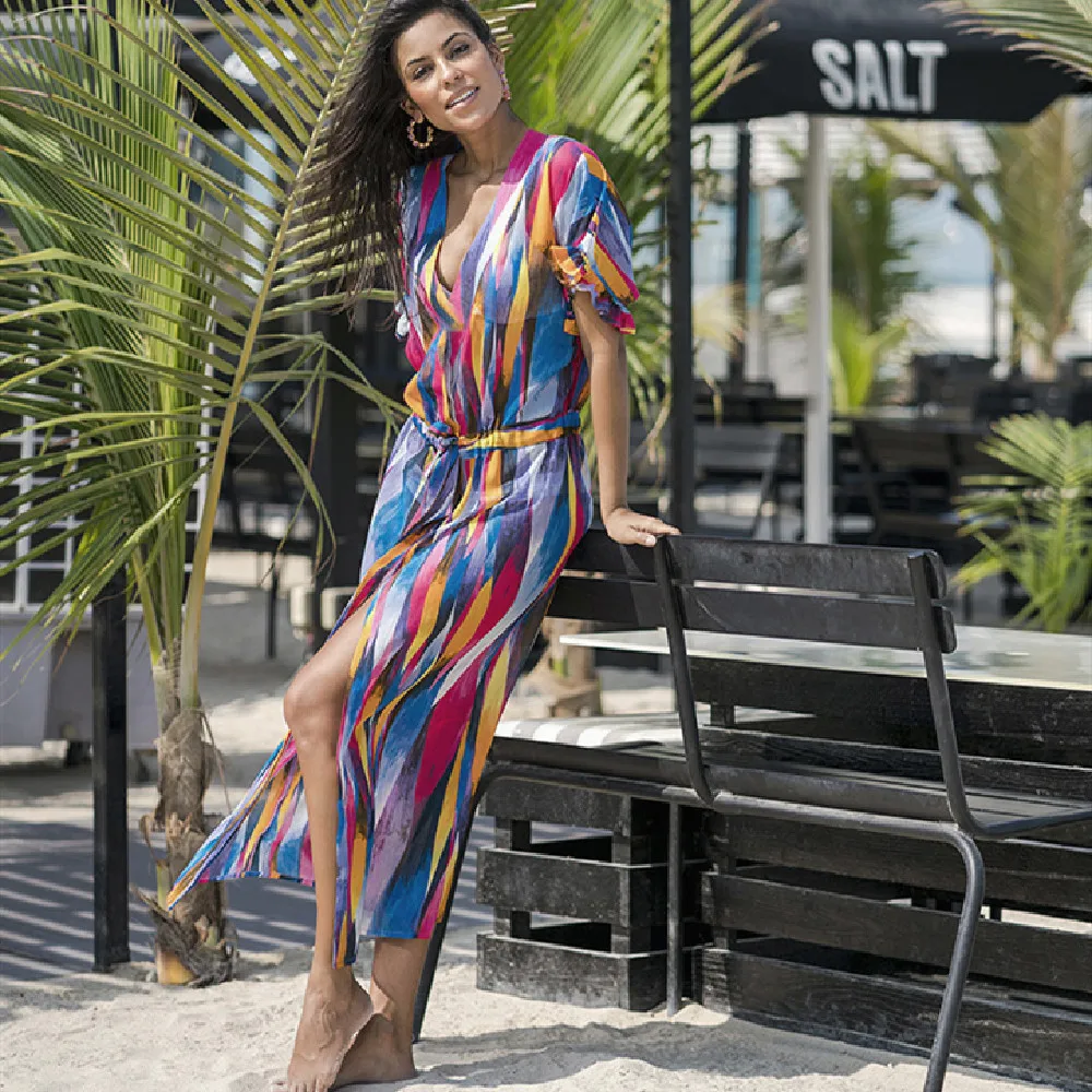 2021 Chiffon Beach Cover up Bathing suit for Women Pareo Swim Saida De Praia Robe Plage Kaftan Dress #Q830 | Женская одежда