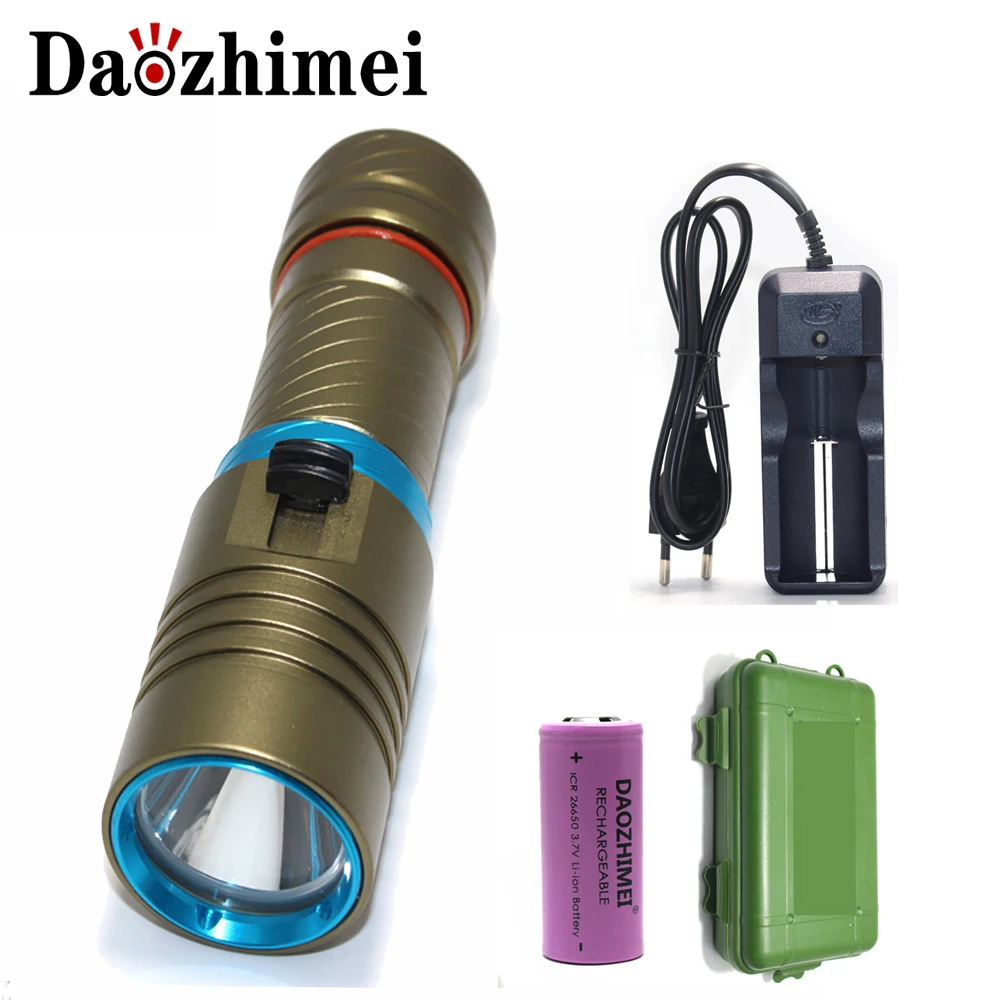

5000Lm 100M underwater diving flashlight led scuba flashlights light torch diver XM-L2 Use 18650 OR 26650 rechargeable batteries