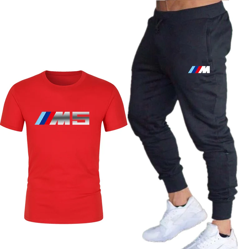 

2021 Men's Sets T Shirts+pants Two Pieces Sets Casual Tracksuit Men/Women BMW suit print Tops+Pants Fitness trousers 2021 Men's