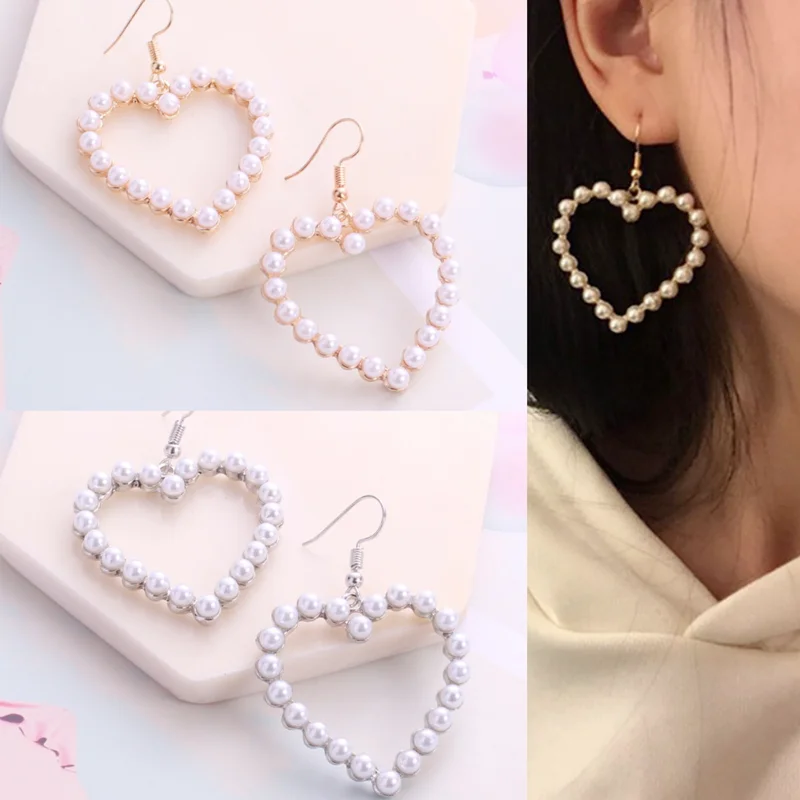 

Wholesale Lovely Colourful Bow Earrings For Women 2020 Jewelry Geometry Simulated Pearl Korean Earrings Heart Dangle Earings