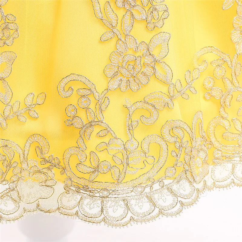 Flower Girl Embroidery Yellow Sleeveless Princess Dress Kids Party Wedding Birthday Ball Gown Clothes Costume Dresses 3-10 BW117 | Детская