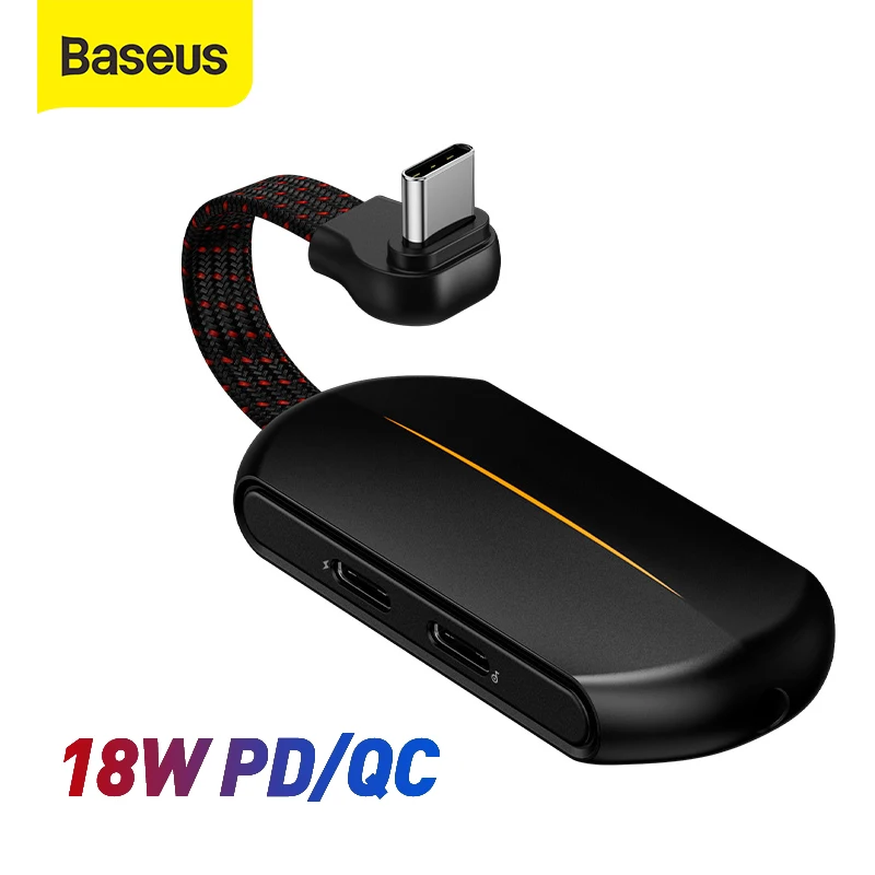 

Baseus 3 in 1 USB Type C OTG Adapter USB-C to 18W PD/QC Fast Charging Dual Type-C & 3.5mm Aux Earphone Female Adapter For Phones