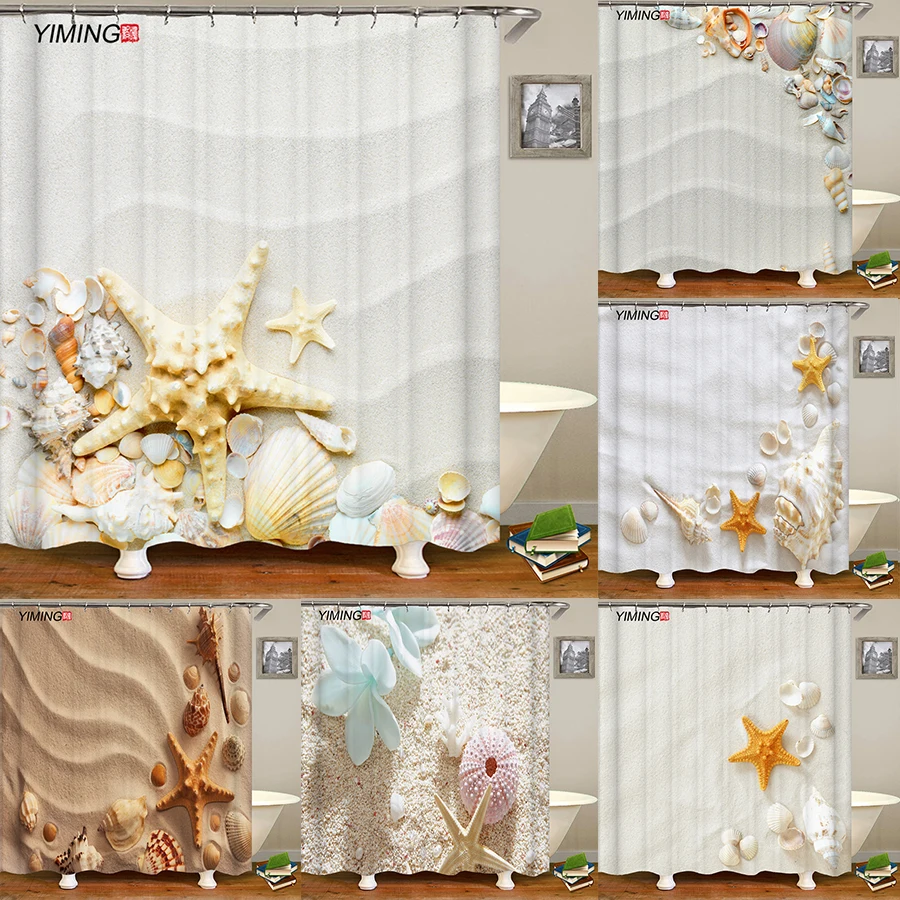

Водонепроницаемая Штора для душа, занавеска из полиэстера с 3D принтом звезд, пляжа Шанхая, с крючком, для ванной комнаты, домашний декор
