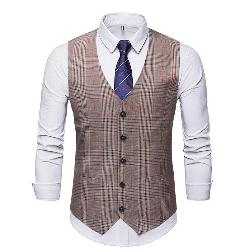 

Men vest chalecos para hombre new slim check gentleman suit vest men's business casual single-breasted suit vest