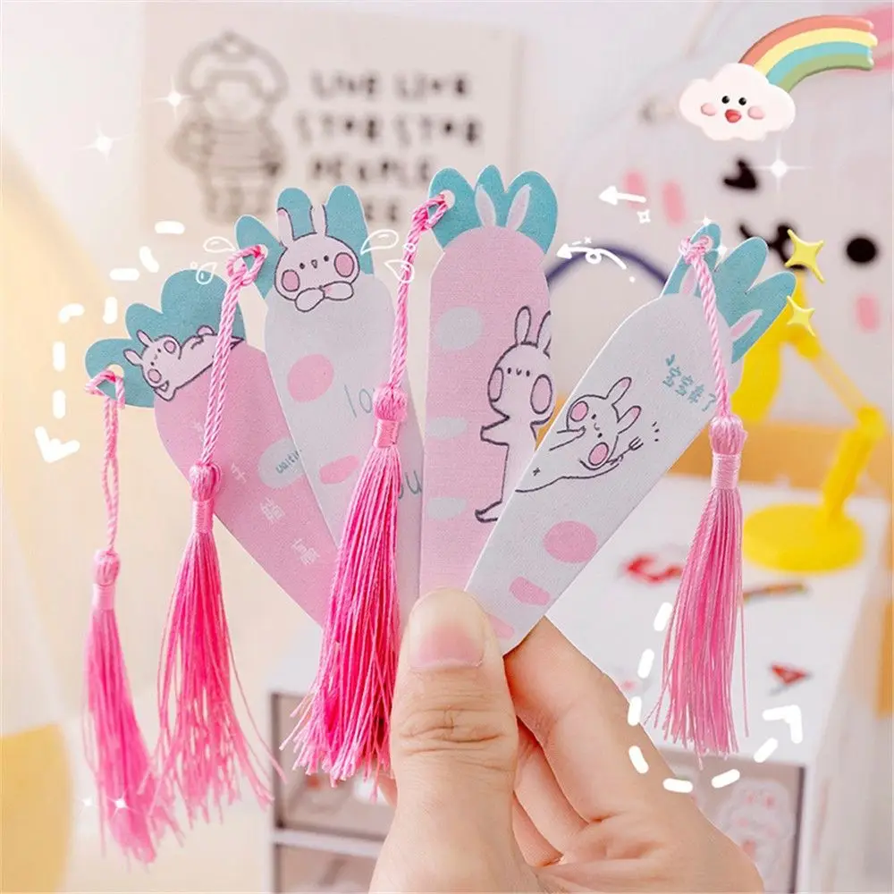 

New Cute Cartoon Ruler Bookmarks Radish Rabbit Bookmark Tassel Wooden