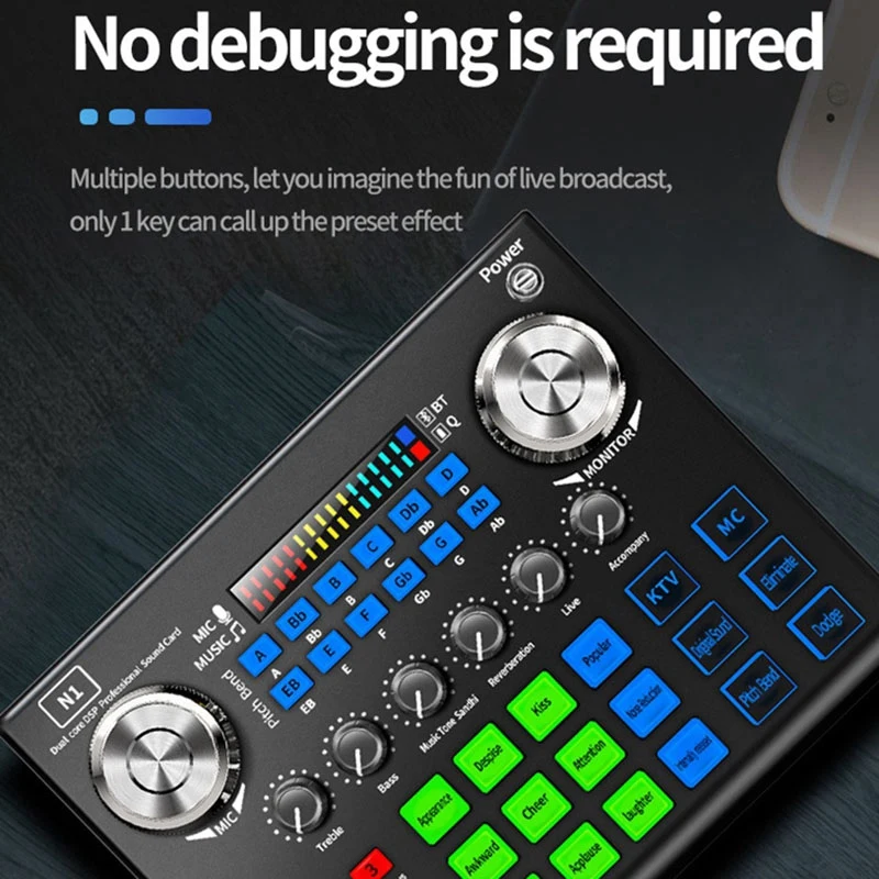 

N1 Sound Card Live Sound Card for PC Podcast Gaming TikTok DJ Without Microphone