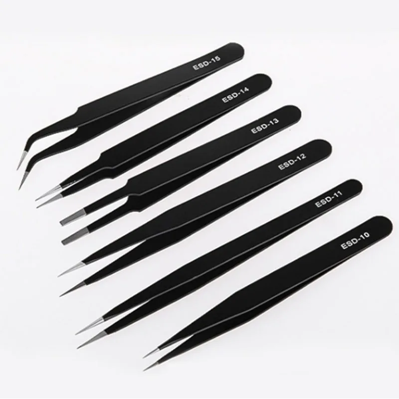 

​ ESD Safe Anti-Static Stainless Steel Tweezers Set Maintenance Repair Tools Maintenance Tools Curved Straight Eyebrow Tweezer
