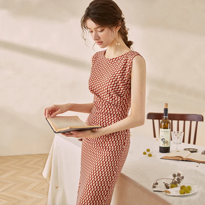 

Женское офисное платье до колен, элегантное платье без рукавов с принтом, офисное платье средней длины для офиса и работы, официальная одежд...