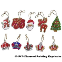 10pcs diy diamond painting keychains craft making bags christmas snowman gloves santa reindeer xmas tree crown decoration craft