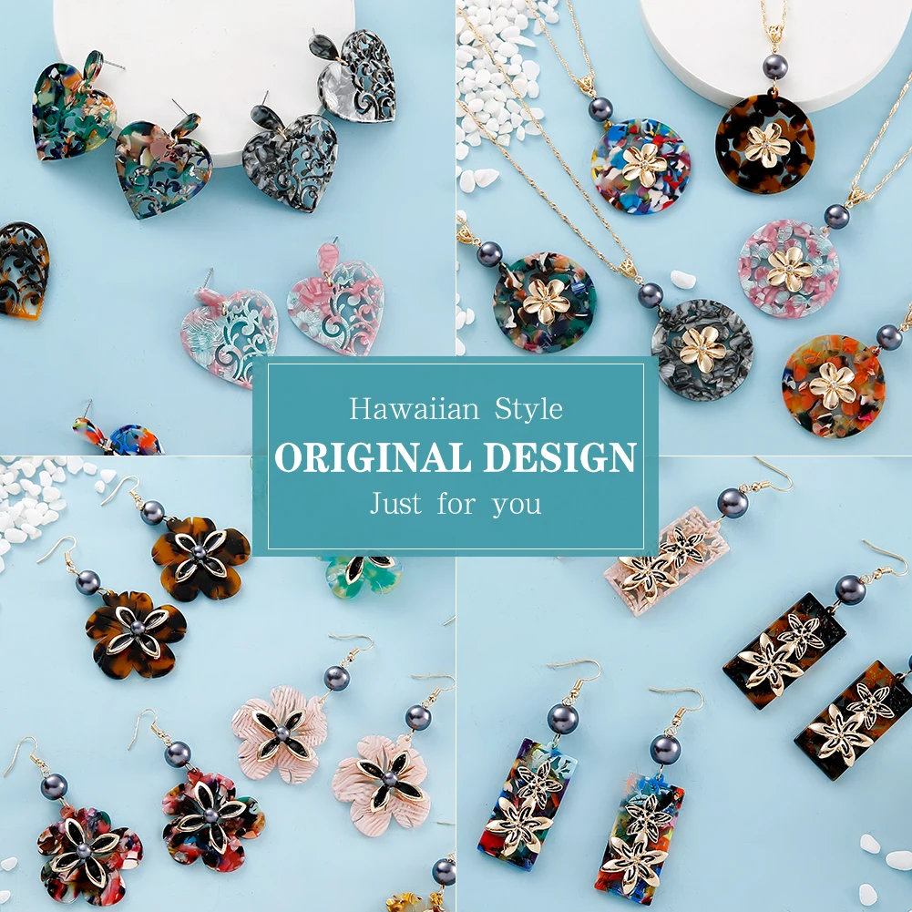

Cring Coco Hawaiian Heart Earrings Acrylic Flower Dangling Drop Earring Jewelry Accessories New for Women Trend Handmade 6 Color