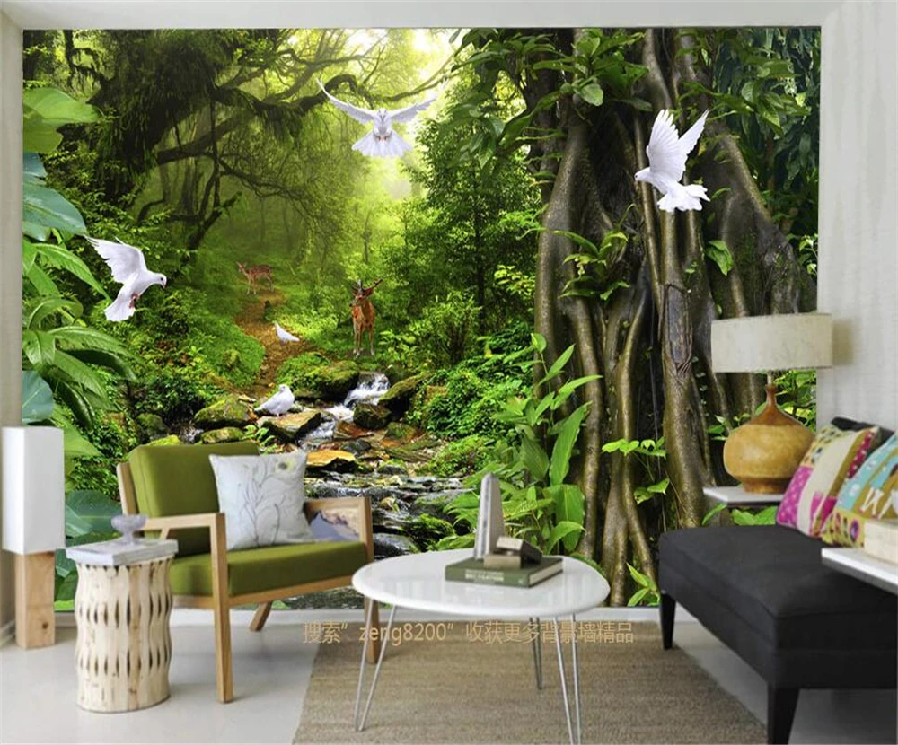 Большой заказ обои зеленый здоровый завод лес оригинальный Летающий Голубь тема