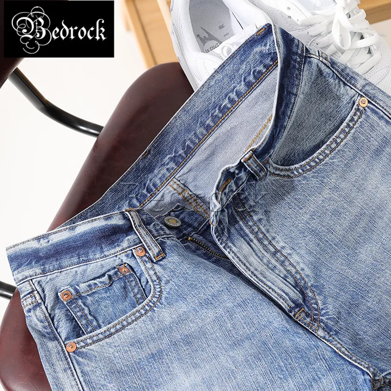 MBBCAR 11oz jeans for men 2021 casual retro distressed light blue snowflake white selvedge slim washed raw denim jeans 7321