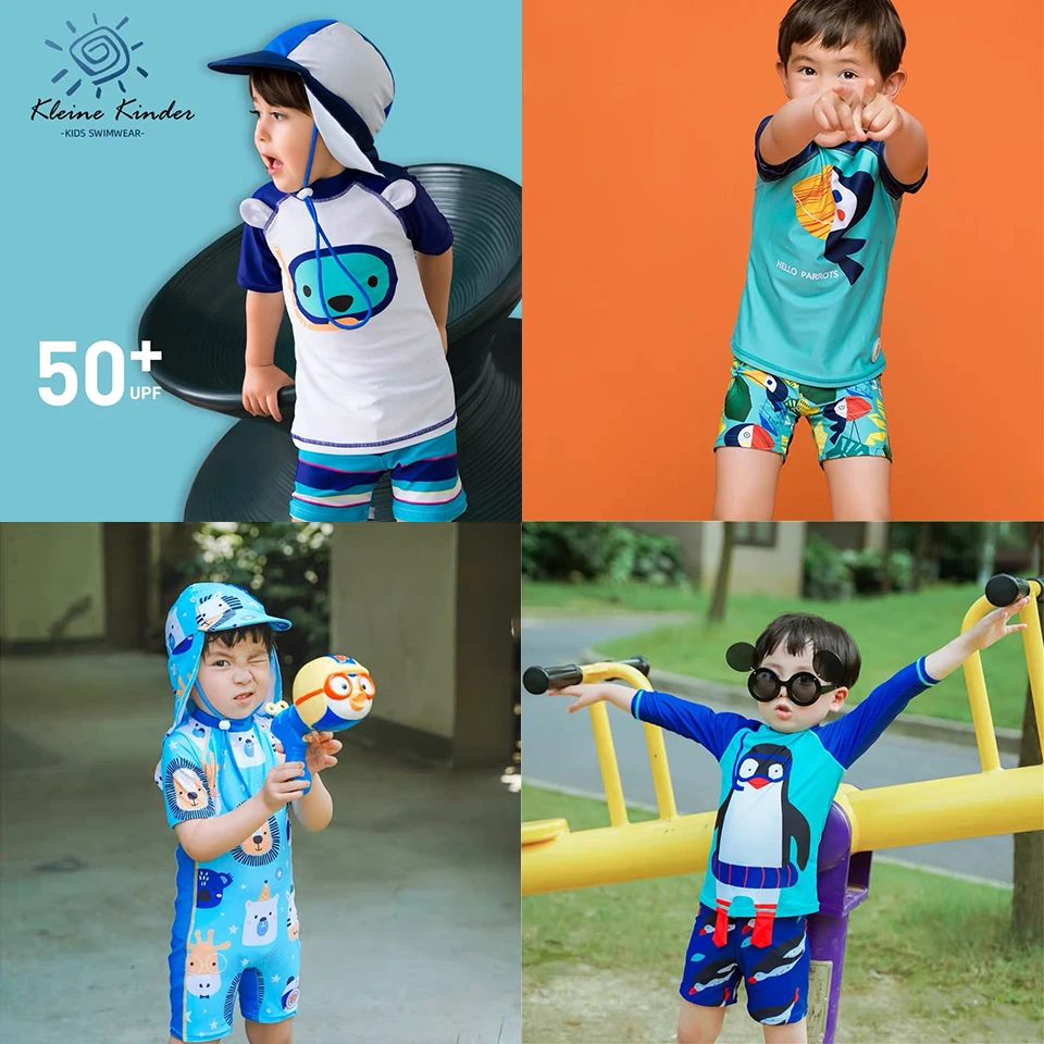 Children's Bathing Suit UPF50 UV Protection Baby Swimsuit Boy Cartoon Print Long Sleeve Boys Swimwear Summer Kids Beach Clothes