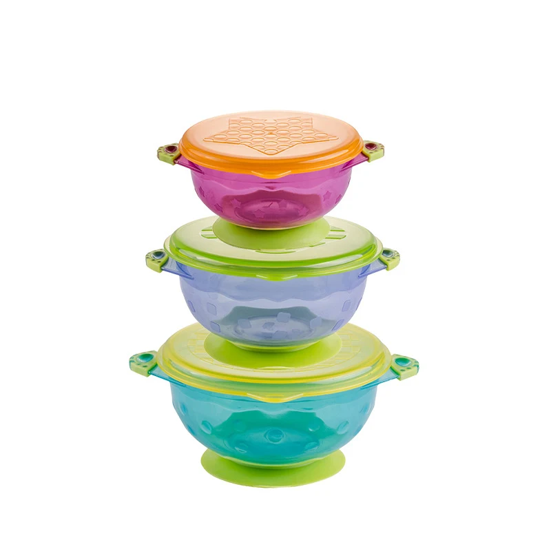 

Hot 3pcs/set Baby Suction Cup Food Bowls With Lid Spill-Proof Infant Feeding Dish Drop Resistance Sucker Dinner Plate PLD