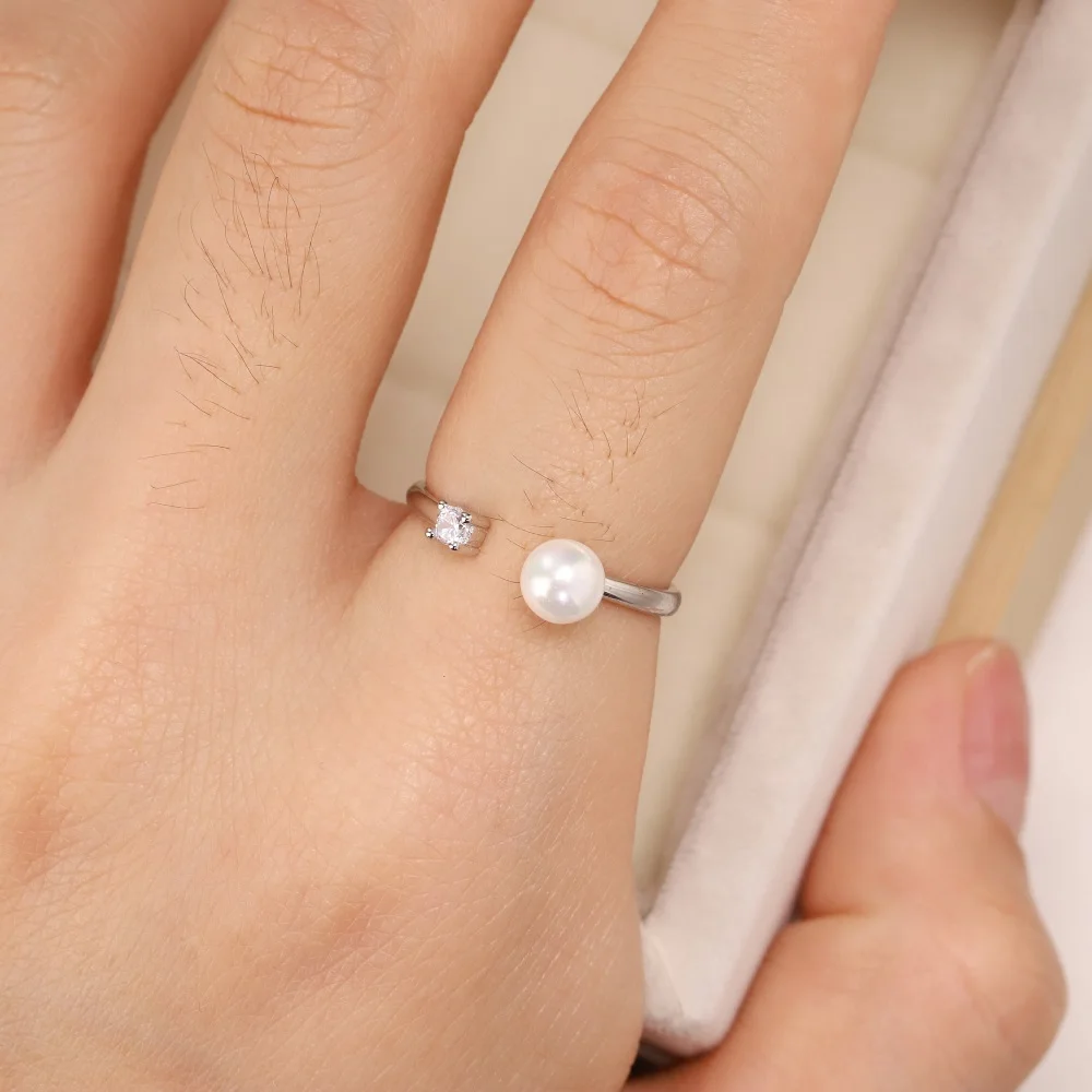 

Best selling European and American fashion S925 Sterling Silver creative ring set with pearl zircon lady's crystal jewelry gift