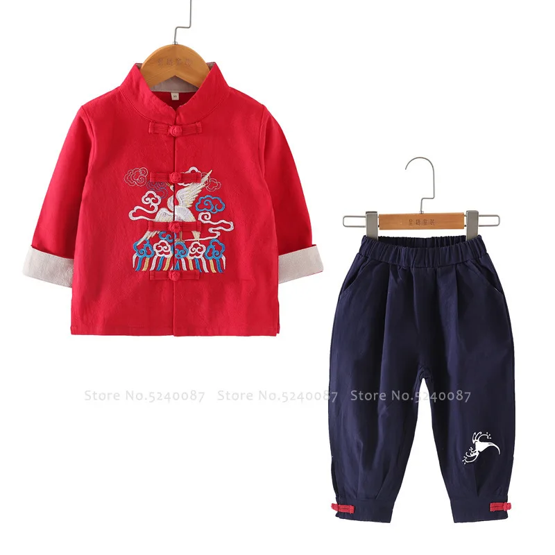 Детский топ в стиле ретро Hanfu штаны Китайский традиционный костюм Тан детская