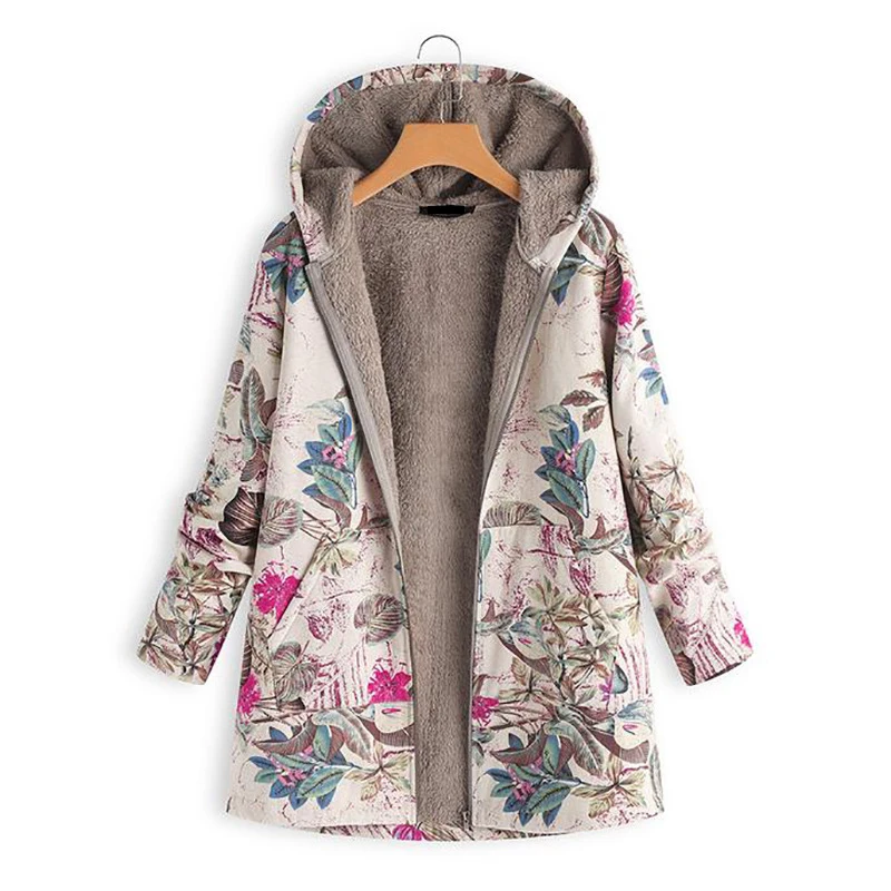 

2021 New Women Winter Warm Floral Hooded Jacket Flower Print Hoody Vintage Oversized Coats Winter Padded Jacket Women Parkas