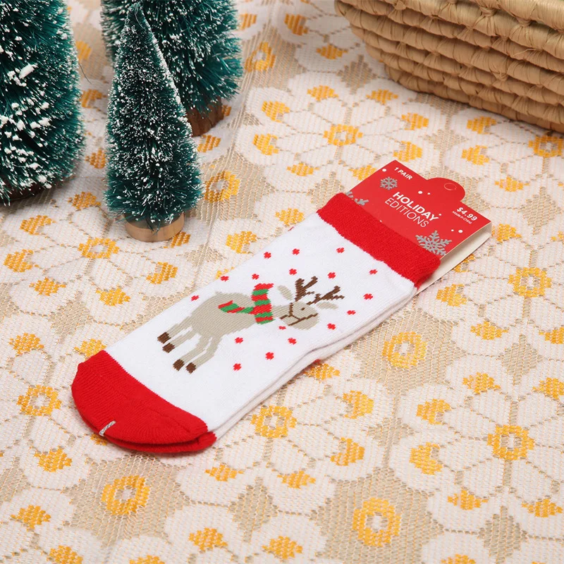 Calcetines de algod&oacute;n para ni&ntilde;os y ni&ntilde;as, medias de felpa con dise&ntilde;o de copo de nieve, alce, Pap&aacute; Noel, oso de Navidad, regalo, 1 par-4
