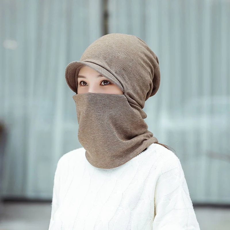 Зимние женские и мужские практичная ветрозащитная шапка теплый шарфик из мягкой
