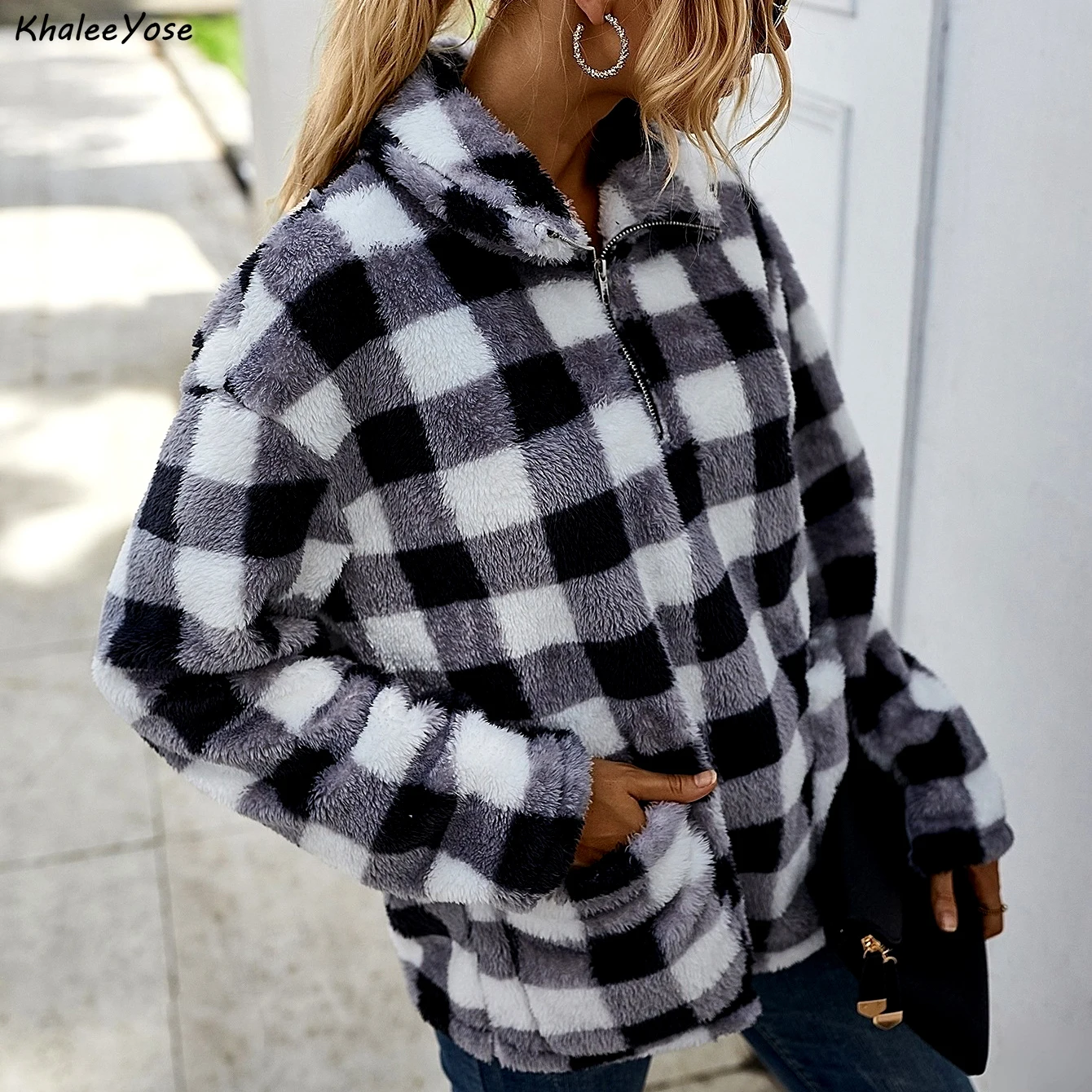 

KHALEE YOSE Loose Plaid Print Blouse Pullover Top Vintage Chic Animal Autumn Long Sleeve Streetwear Women Sweatshirt blouse