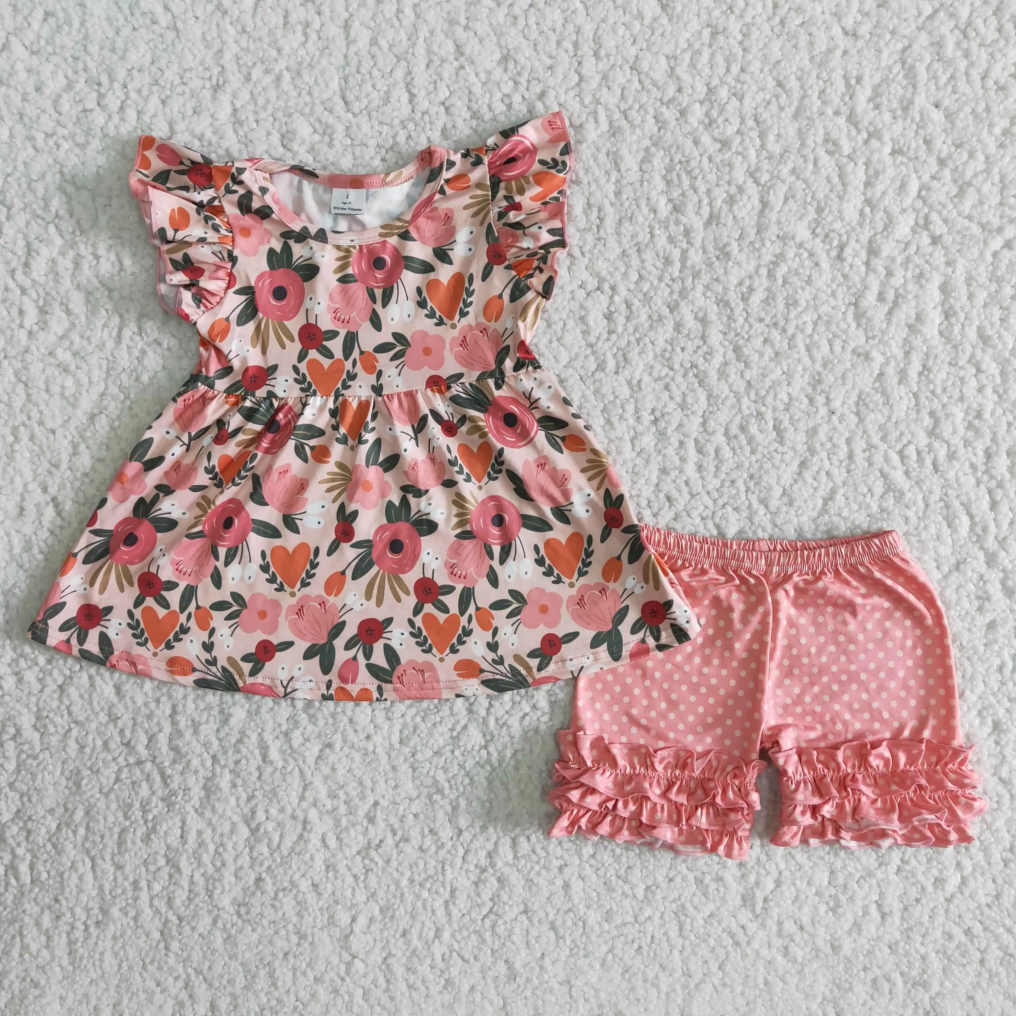 

Summer 2pcs Baby Girl Outfits Floral Tunic Cotton Shorts Kids Boutique Clothing