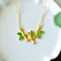 retro fashion creative gold bamboo natural stone pendant necklace for women jewelry gifts
