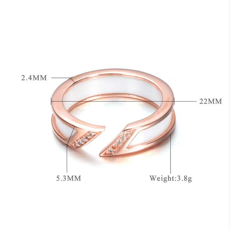 Белое керамическое кольцо с фианитом ААА металлическое открытое обручальное